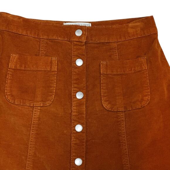 Urban Outfitters Snap Front Velvet Mini Skirt Size SMALL Rust Orange Fall Date - Picture 3 of 6